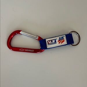 US Ski Team US Snowboard Chevrolet Red Carabiner Blue Keychain
